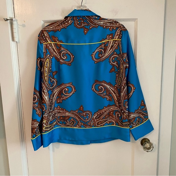 J. Crew Drapey Button-Up Shirt in Paisley Print, XS Turquoise Blue - Picture 7 of 15
